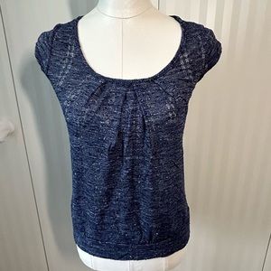 Alex & Jane blue nubbly double back keyhole short sleeve top Size S